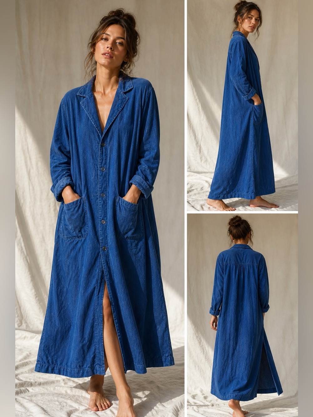 Free People x CP Shades Blue Corduroy Long Duster Shirt Dress XS Made USA